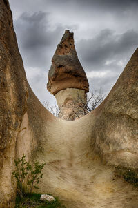 Low angle view of rock formation against sky