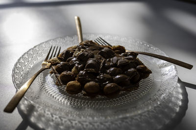 Close-up of dessert in plate on table