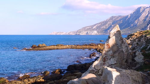 Scenic view of sea and rocks against sky