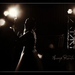 Blurred motion of people at night
