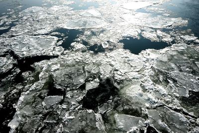 High angle view of frozen river