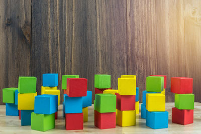 Close-up of multi colored toy on table