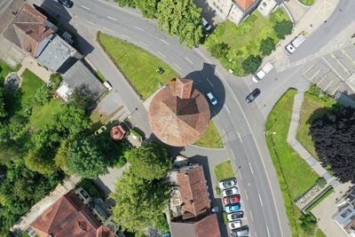 High angle view of buildings in city