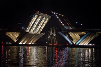 Illuminated woodrow wilson bridge over potomac river at night