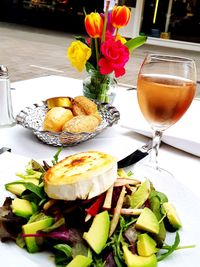 Close-up of fresh meal served on table