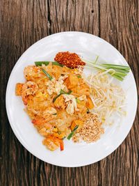 High angle view of food in plate on table