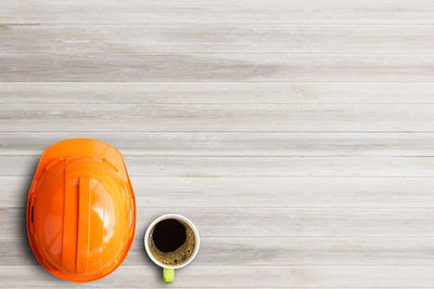 High angle view of coffee cup on table