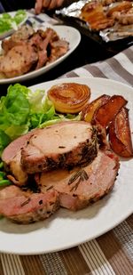 Close-up of food in plate on table