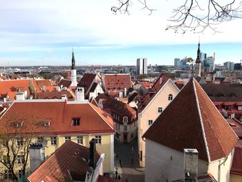 High angle view of townscape against sky