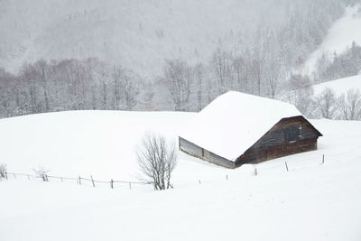 Snow covered landscape against sky