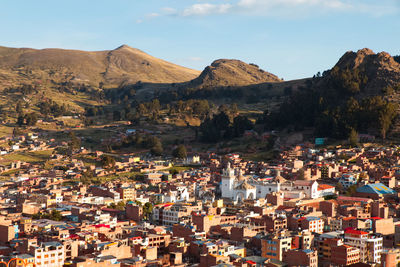 High angle view of buildings in city