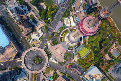 High angle view of oriental pearl tower in city