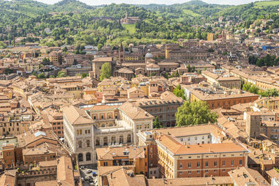 Aerial view of bologna with beautiful church and historical buildings