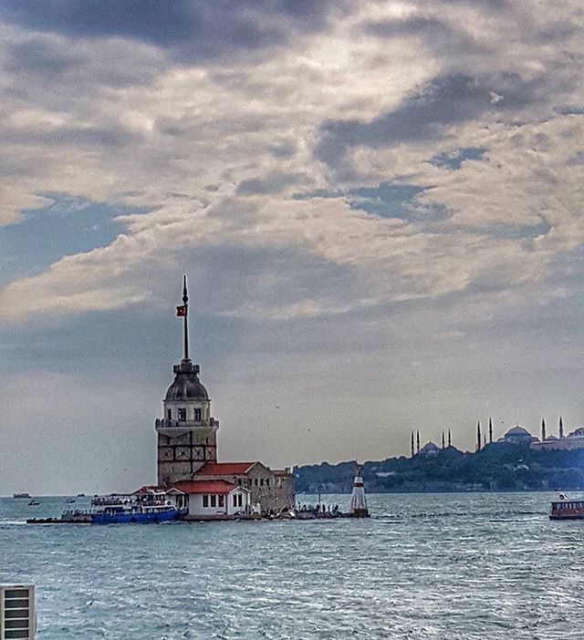architecture, built structure, building exterior, waterfront, water, sea, sky, cloud - sky, nautical vessel, lighthouse, cloudy, tower, cloud, rippled, travel destinations, travel, religion, outdoors, church