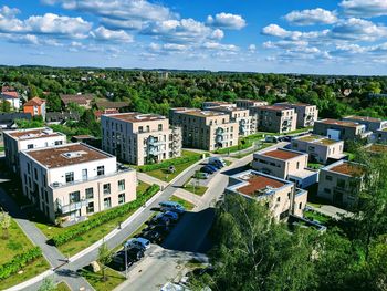 High angle view of townscape against sky