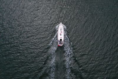 High angle view of boat in sea