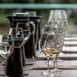 Close-up of wine in glass on table