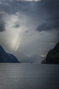 Scenic view of lysefjord against sky