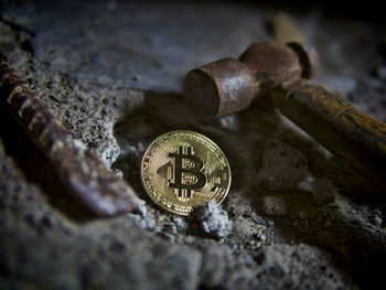 High angle view of old machine part