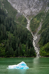 Scenic view of waterfall by river