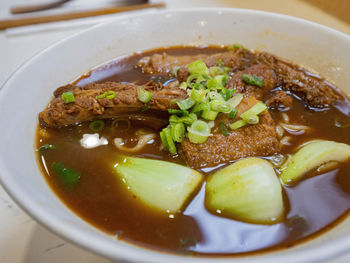 High angle view of soup in bowl