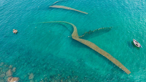 High angle view of ship in sea