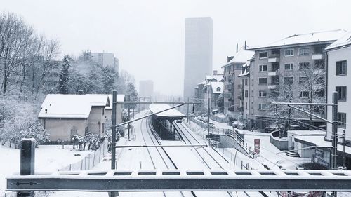 High angle view of railroad tracks during winter