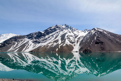 Scenic view of lake with mountains in background