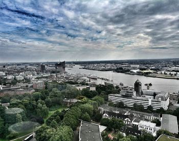 High angle view of cityscape against sky