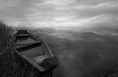 Abandoned ship against sky