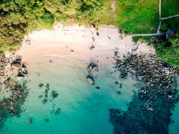 High angle view of people on shore