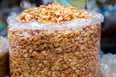 Dried shrimp in plastic bag on sale at market