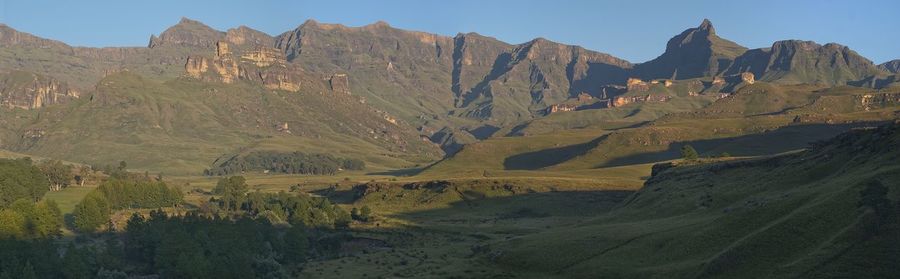 Panoramic view of landscape and mountains against sky