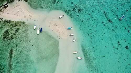 Aerial view of boats at beach