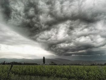 Scenic view of field against cloudy sky