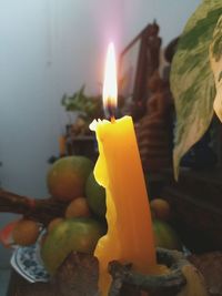 Close-up of illuminated candle