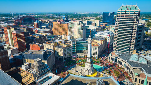 High angle view of buildings in city