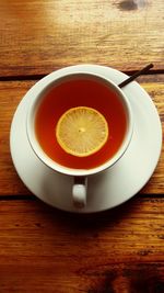 High angle view of tea served on table