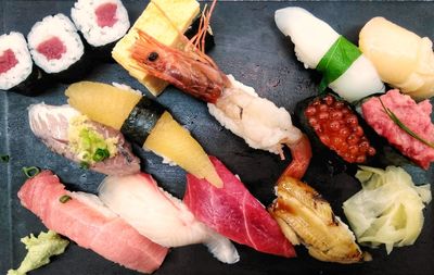 Close-up of seafood on slate