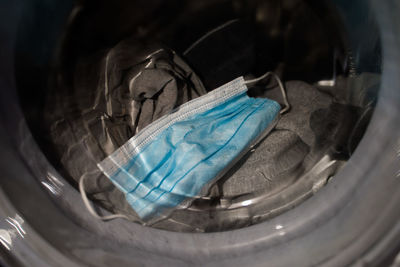 High angle view of drinking glass on table