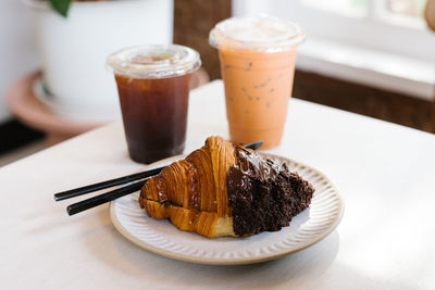 Close-up of dessert in plate on table