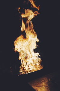 Close-up of fire in the dark