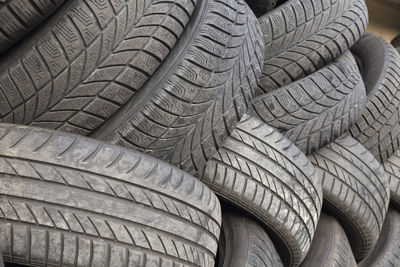 Stack of tires in garage