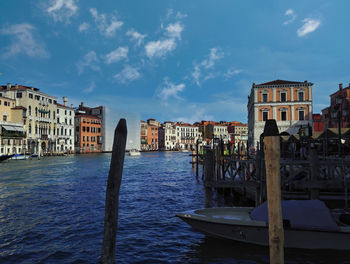 Venice, italy  a wide angle shot of colorful building exterior on grand canal near rialto bridge