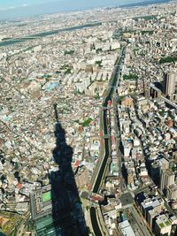 High angle view of city buildings