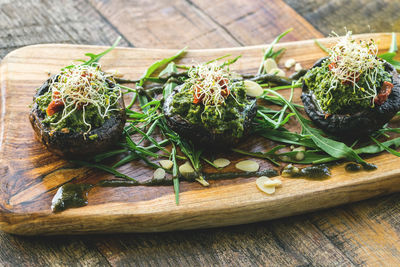 High angle view of food on cutting board