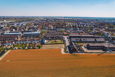 High angle view of townscape against sky