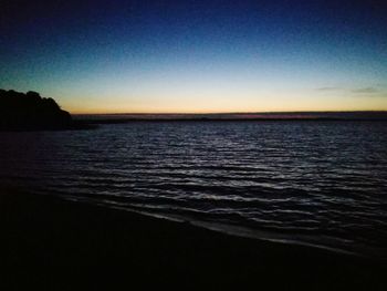 Scenic view of sea against clear sky at sunset