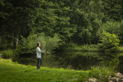 View of man fishing