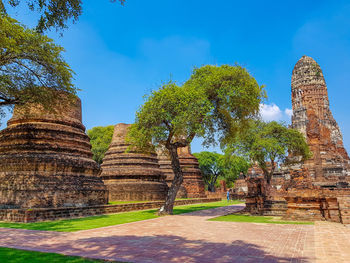 View of temple against building